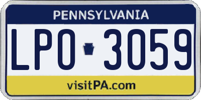 PA license plate LPO3059