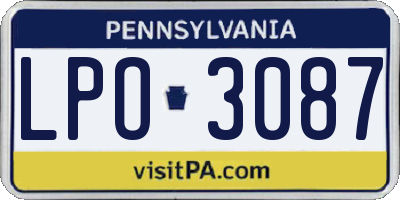 PA license plate LPO3087