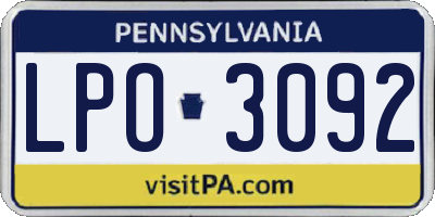 PA license plate LPO3092
