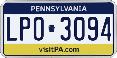 PA license plate LPO3094