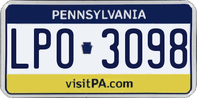 PA license plate LPO3098