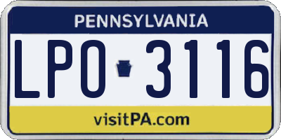 PA license plate LPO3116