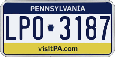 PA license plate LPO3187