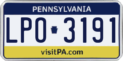 PA license plate LPO3191