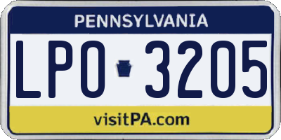 PA license plate LPO3205