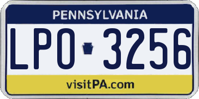 PA license plate LPO3256