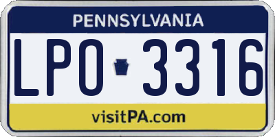 PA license plate LPO3316