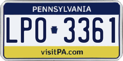 PA license plate LPO3361