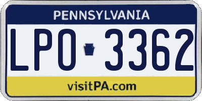 PA license plate LPO3362
