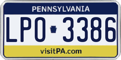 PA license plate LPO3386