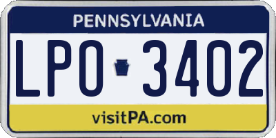 PA license plate LPO3402