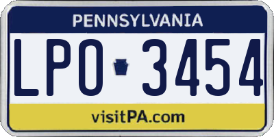 PA license plate LPO3454
