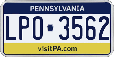 PA license plate LPO3562