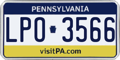 PA license plate LPO3566