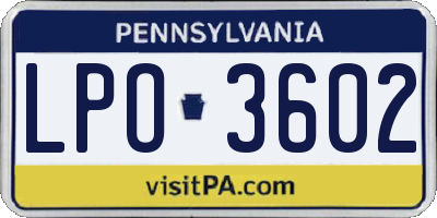 PA license plate LPO3602