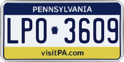 PA license plate LPO3609