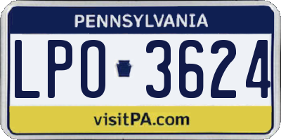 PA license plate LPO3624