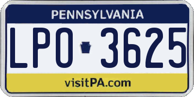 PA license plate LPO3625