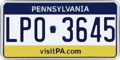 PA license plate LPO3645