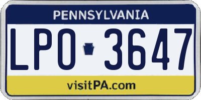 PA license plate LPO3647