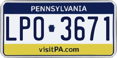 PA license plate LPO3671