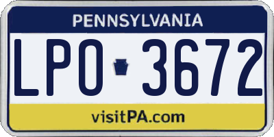 PA license plate LPO3672