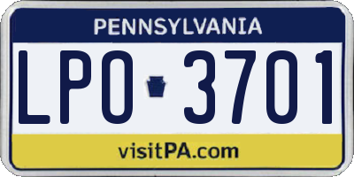 PA license plate LPO3701