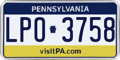 PA license plate LPO3758
