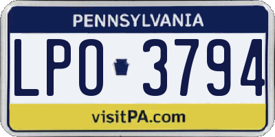 PA license plate LPO3794