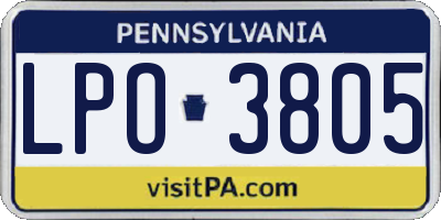 PA license plate LPO3805