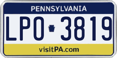 PA license plate LPO3819