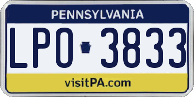 PA license plate LPO3833
