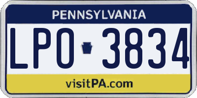 PA license plate LPO3834