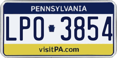PA license plate LPO3854