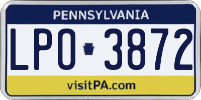 PA license plate LPO3872
