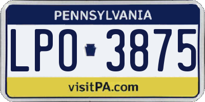 PA license plate LPO3875