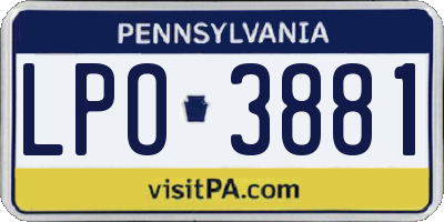 PA license plate LPO3881