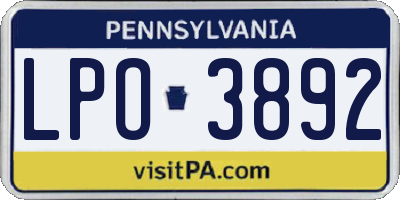 PA license plate LPO3892