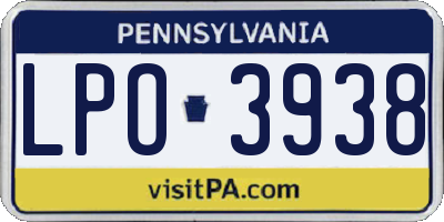 PA license plate LPO3938