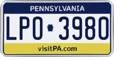PA license plate LPO3980