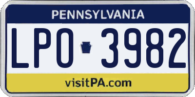 PA license plate LPO3982