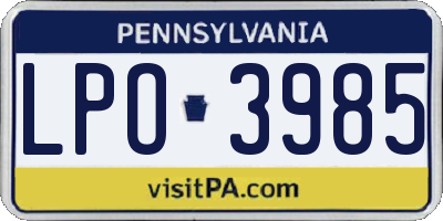 PA license plate LPO3985
