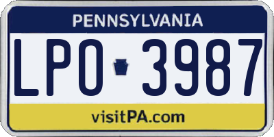 PA license plate LPO3987