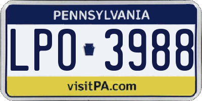 PA license plate LPO3988