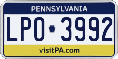 PA license plate LPO3992