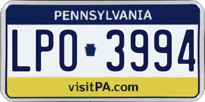 PA license plate LPO3994