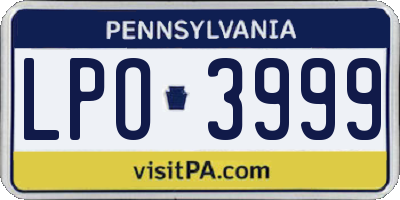 PA license plate LPO3999