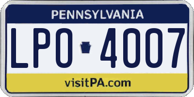 PA license plate LPO4007