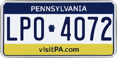 PA license plate LPO4072