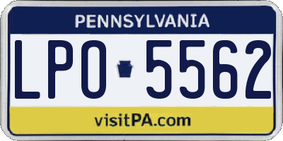 PA license plate LPO5562